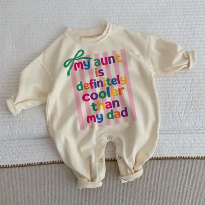 MY AUNT IS DEFINITELY COOLER THAN MY DAD。ベビー幼児用ストライプベージュロンパース - ベージュ - 2～3歳 - image 1