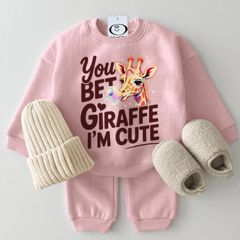 YOU BET GIRAFFE I'M CUTE！ベビーピンクのスウェットシャツ2点セット - ピンク - 2～3歳 - image 1