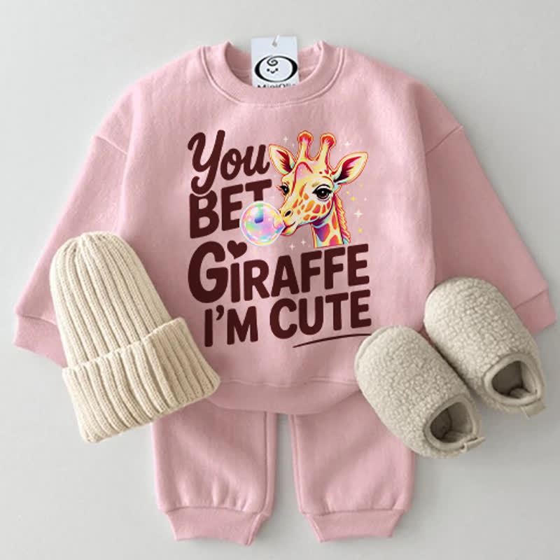 YOU BET GIRAFFE I'M CUTE！ベビーピンクのスウェットシャツ2点セット - ピンク - 2～3歳 - image 1
