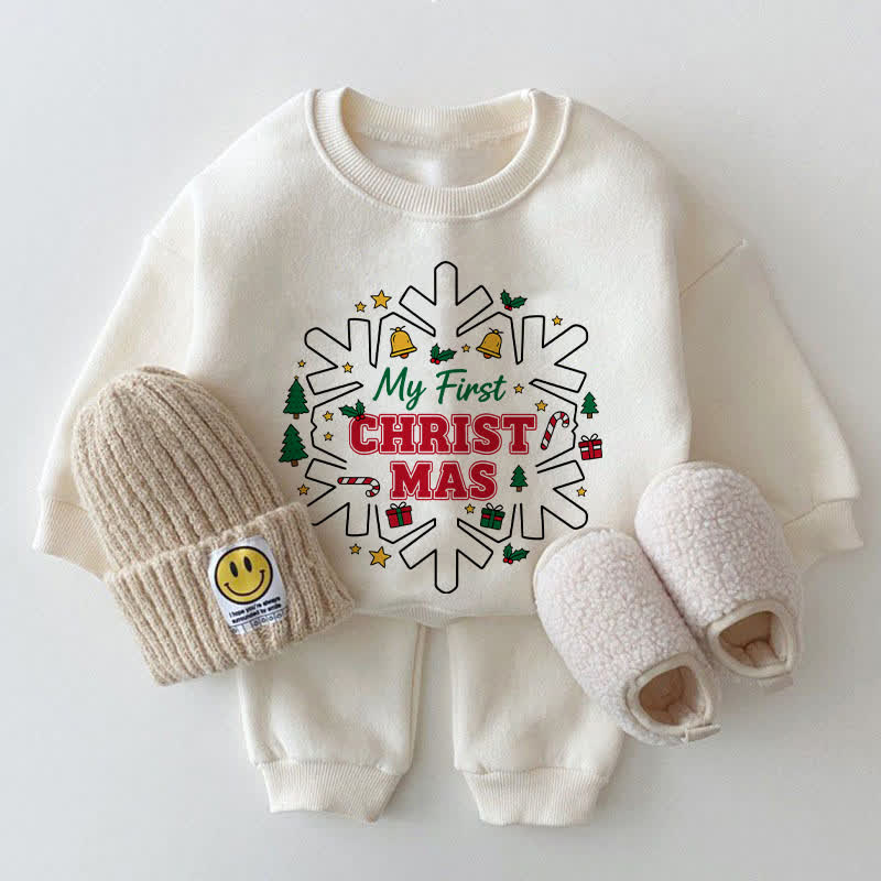 MY FIRST CHRISTMASベビー用スノーフレーク柄ホワイトスウェットシャツ 2点セット - 白 - 2～3歳 - image 1