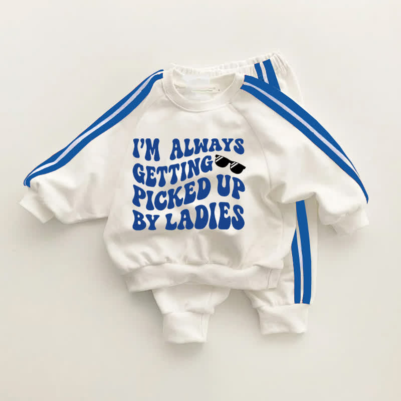 I'M ALWAYS GETTING PICKED UP BY LADIESベビーブルーストライプのツーピースセット - ホワイト＆ブルー - 3～5歳 - image 1