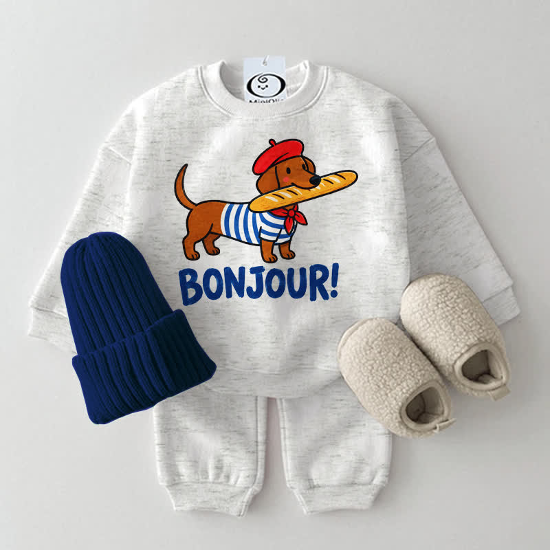 BONJOUR!ダックスフンド柄ベビースウェットシャツ2点セット - ライトグレー - 2～3歳 - image 1