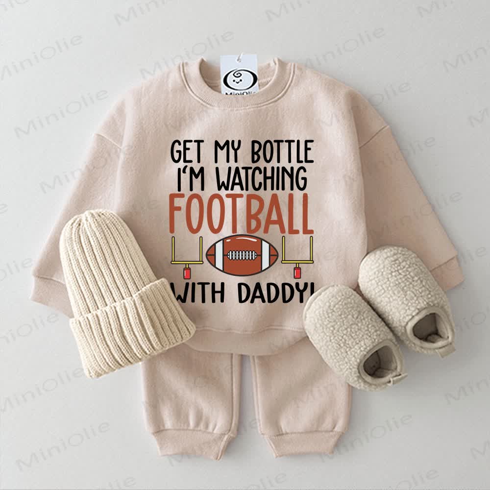 GET MY BOTTLE I'M WATCHING FOOTBALL WITH DADDY！ベビーベージュスウェットシャツ2点セット - ベージュ - 2～3歳 - image 1
