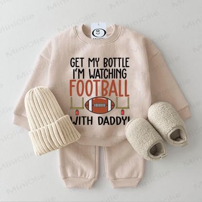GET MY BOTTLE I'M WATCHING FOOTBALL WITH DADDY！ベビーベージュスウェットシャツ2点セット - ベージュ - 2～3歳 - image 1