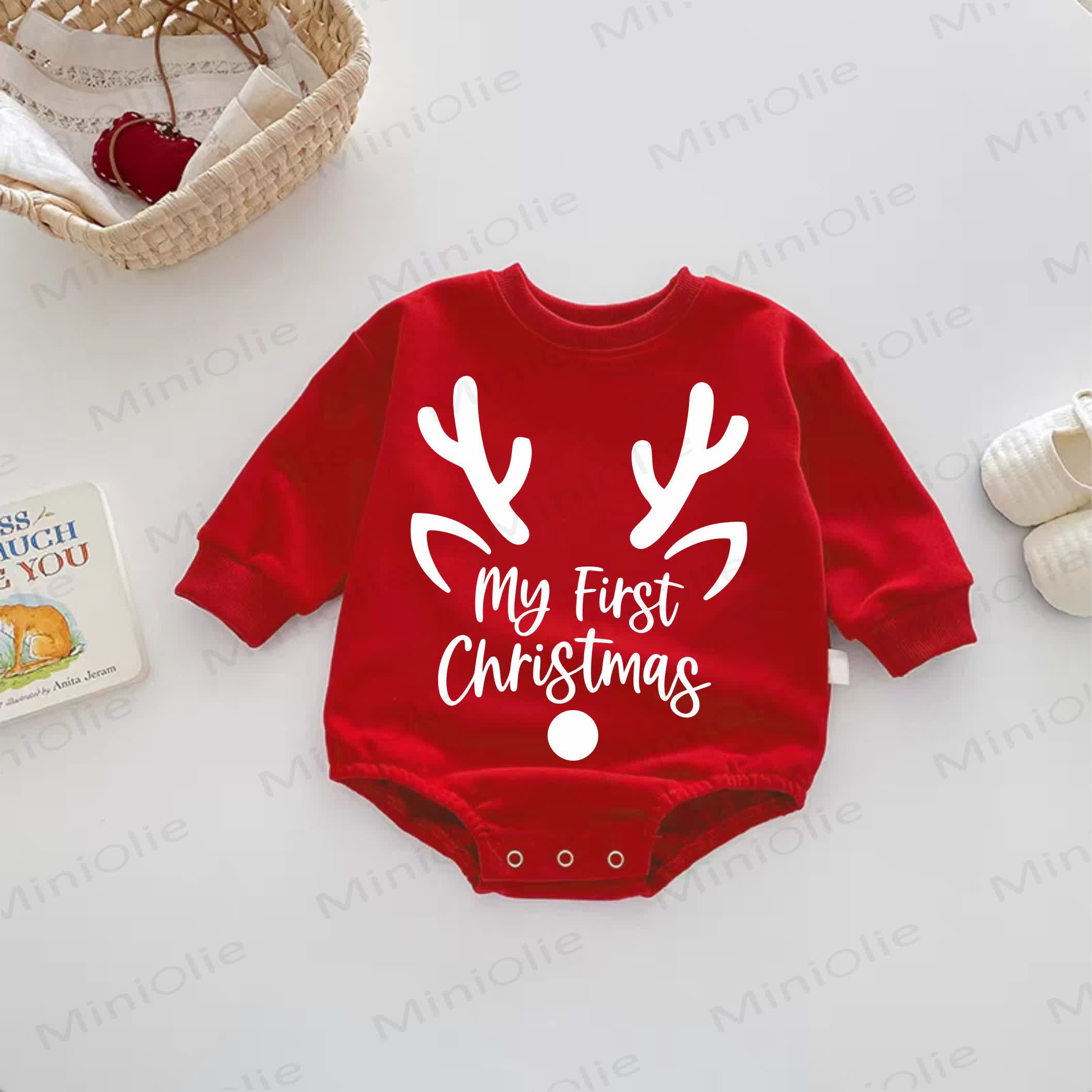 MY FIRST CHRISTMASベビー用鹿の角柄レッドボディスーツ - 赤 - 18～24ヶ月 - image 1