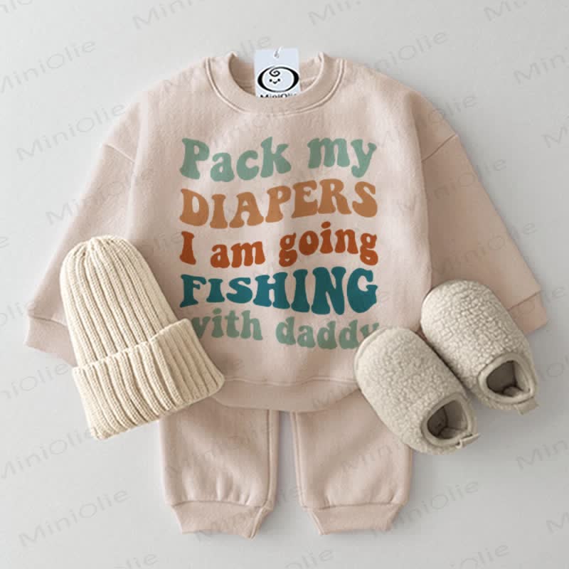 PACK MY DIAPERS I AM GOING FISHING WITH DADDYベージュスウェットシャツ2点セット - ベージュ - 2～3歳 - image 1