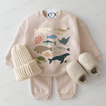 ベビー用海洋動物柄ベージュスウェットシャツ2点セット - ベージュ - 2～3歳 - image 1