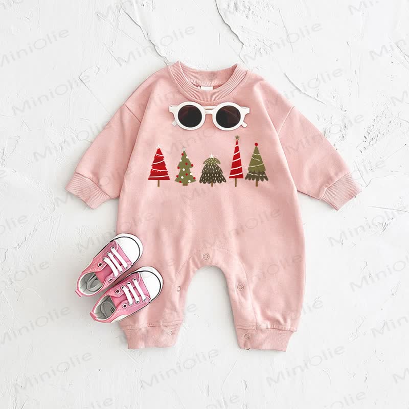ベビー用クリスマスツリー柄ピンクロンパース - ピンク - 2～3歳 - image 1