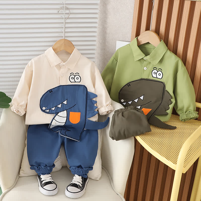 幼児用恐竜アップリケ付きシャツとジョガーパンツのツーピースセット - image 1