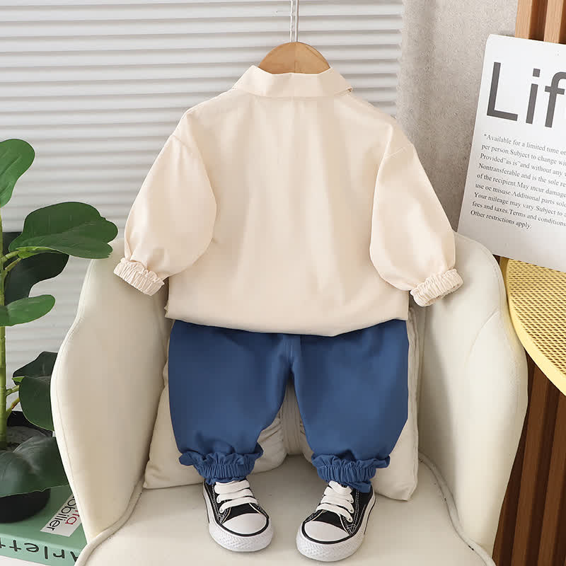 幼児用恐竜アップリケ付きシャツとジョガーパンツのツーピースセット - image 4