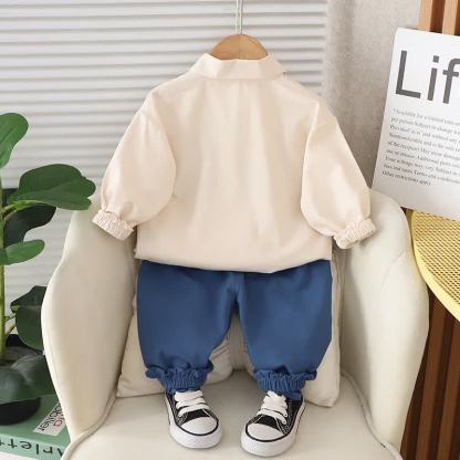 幼児用恐竜アップリケ付きシャツとジョガーパンツのツーピースセット - image 4