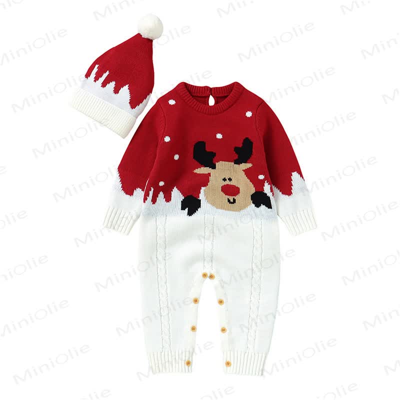 ベビー用トナカイ柄ジャカードニットクリスマスロンパース - image 6