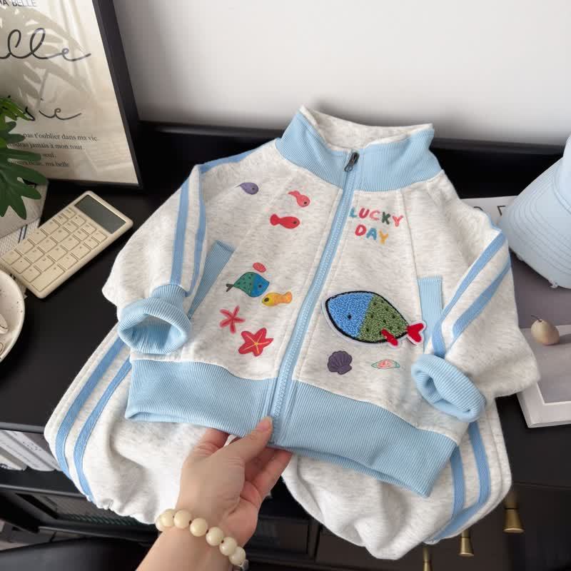 LUCKY DAY幼児用オーシャン刺繍入りトラックジャケット＆パンツセット - グレー - 10-11歳 - image 1