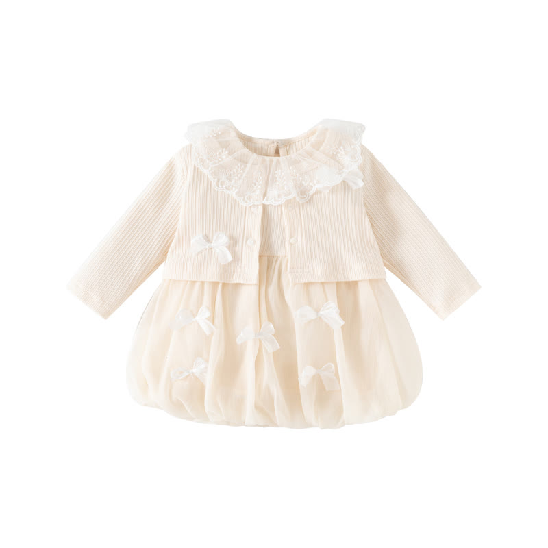ベビーガール用レース襟リボンチュールDress - ベージュ - 2～3歳 - image 2