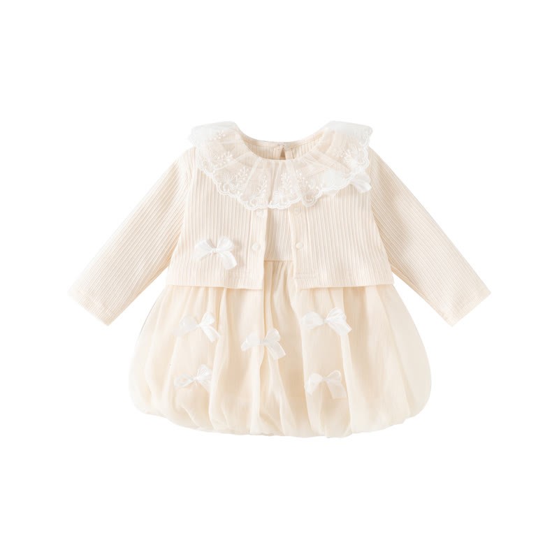 ベビーガール用レース襟リボンチュールDress - ベージュ - 2～3歳 - image 2