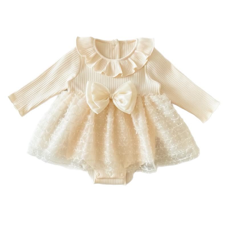 ベビーガールズ用ベージュフリル襟リボンチュールDress - ベージュ - 12～24ヶ月 - image 2