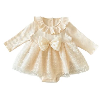 ベビーガールズ用ベージュフリル襟リボンチュールDress - ベージュ - 12～24ヶ月 - image 2