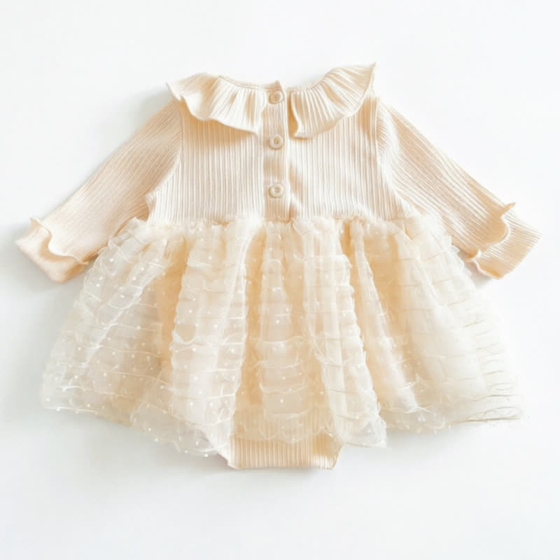 ベビーガールズ用ベージュフリル襟リボンチュールDress - image 3