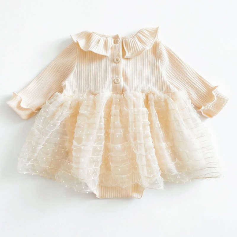 ベビーガールズ用ベージュフリル襟リボンチュールDress - image 3