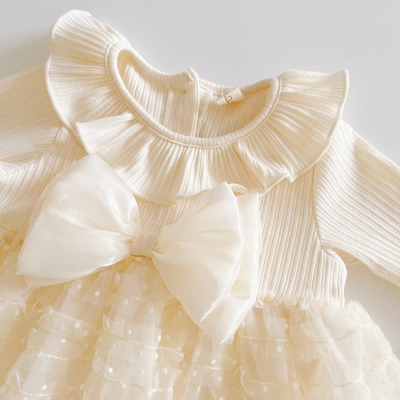 ベビーガールズ用ベージュフリル襟リボンチュールDress - image 4