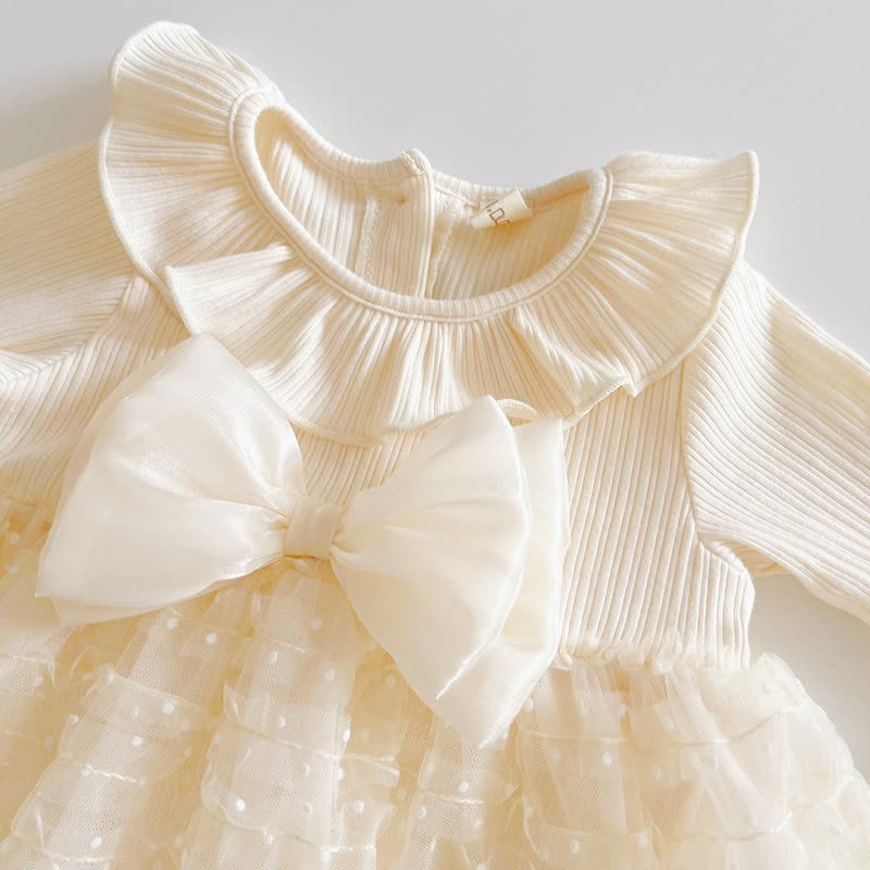 ベビーガールズ用ベージュフリル襟リボンチュールDress - image 4