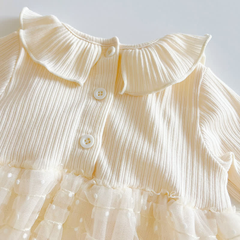 ベビーガールズ用ベージュフリル襟リボンチュールDress - image 5