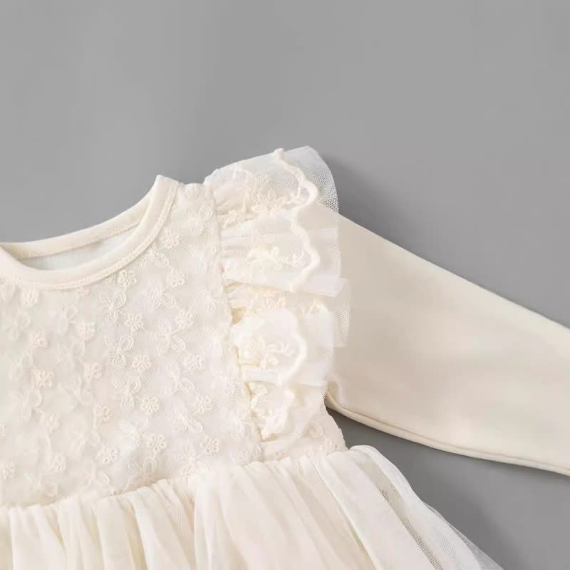 ベビーベージュのレースフリルチュール長袖Dress - image 3