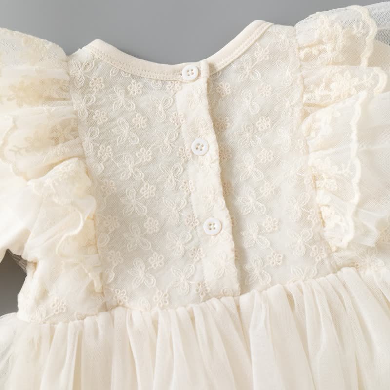 ベビーベージュのレースフリルチュール長袖Dress - image 5