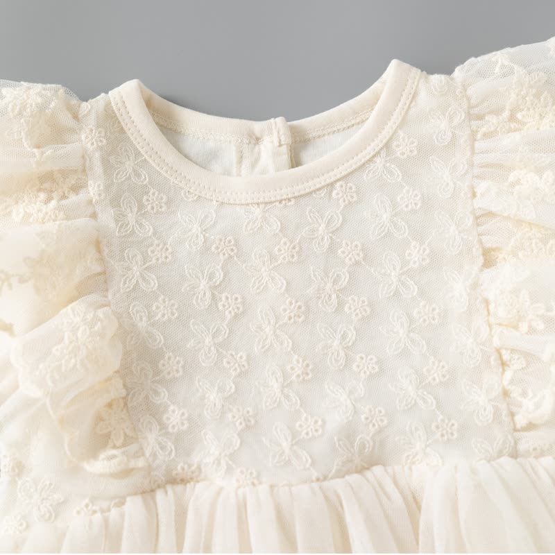 ベビーベージュのレースフリルチュール長袖Dress - image 2