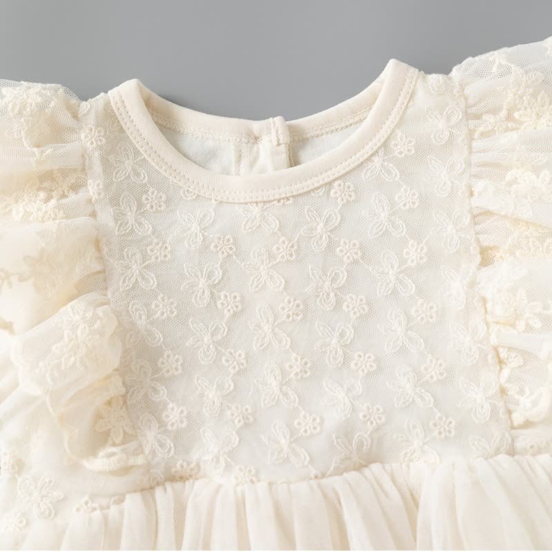 ベビーベージュのレースフリルチュール長袖Dress - image 2