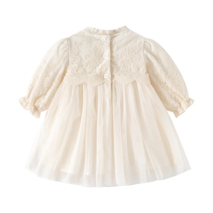 ベビーガール用ベージュレースパフスリーブチュールDress - image 3
