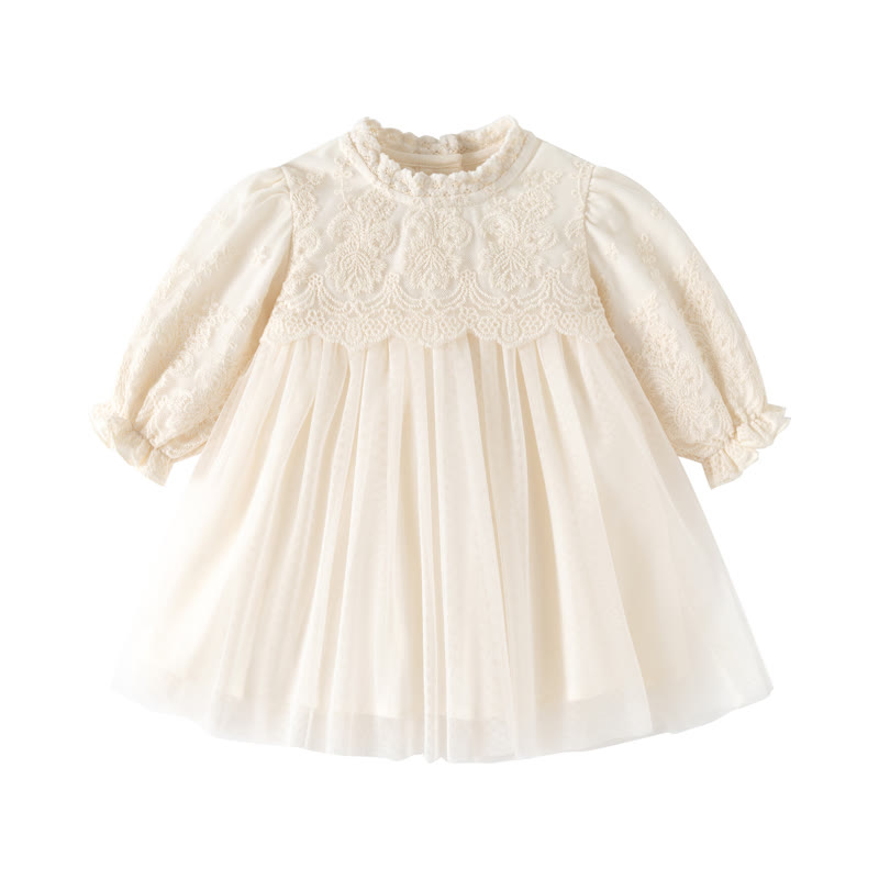 ベビーガール用ベージュレースパフスリーブチュールDress - ベージュ - 24-36M - image 2