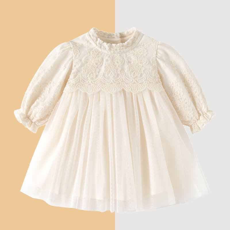 ベビーガール用ベージュレースパフスリーブチュールDress - image 1