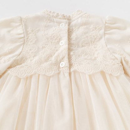 ベビーガール用ベージュレースパフスリーブチュールDress - image 5