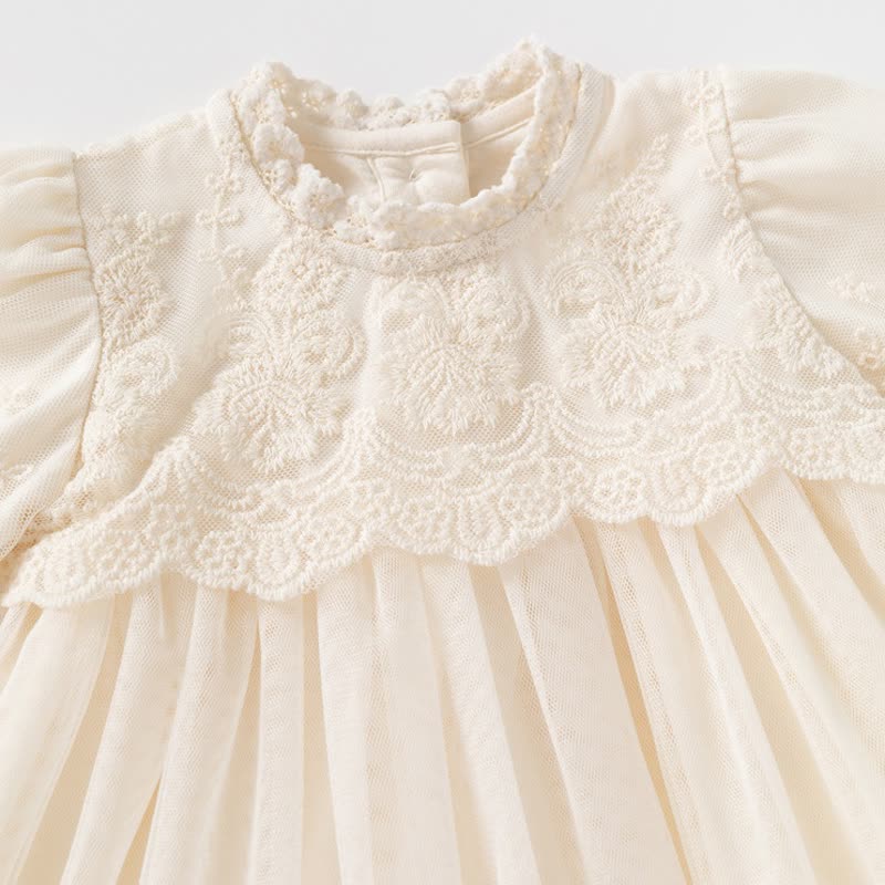ベビーガール用ベージュレースパフスリーブチュールDress - image 4