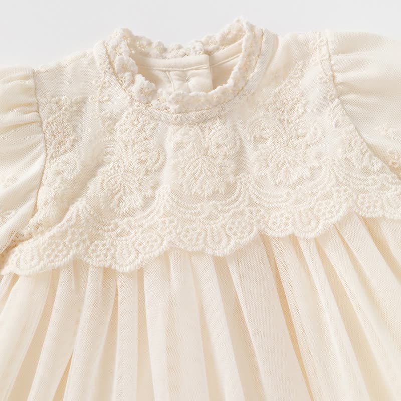 ベビーガール用ベージュレースパフスリーブチュールDress - image 4