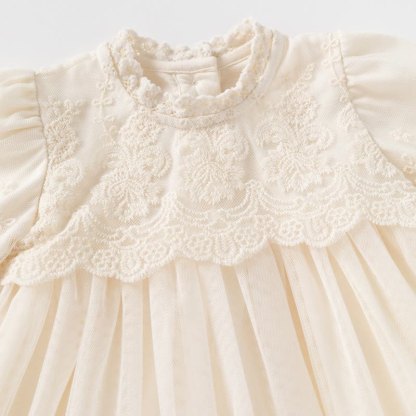 ベビーガール用ベージュレースパフスリーブチュールDress - image 4