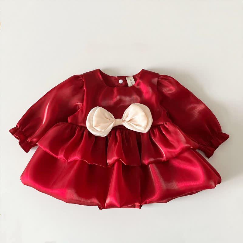 ベビーガールズ用リボン付きサテン長袖Dress - 赤 - 12～24ヶ月 - image 4