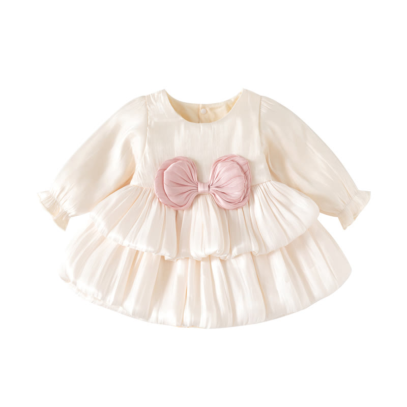 ベビーガールズ用リボン付きサテン長袖Dress - ベージュ - 12～24ヶ月 - image 2