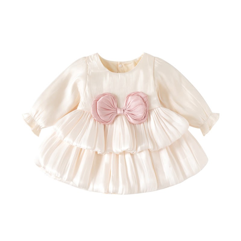 ベビーガールズ用リボン付きサテン長袖Dress - ベージュ - 12～24ヶ月 - image 2