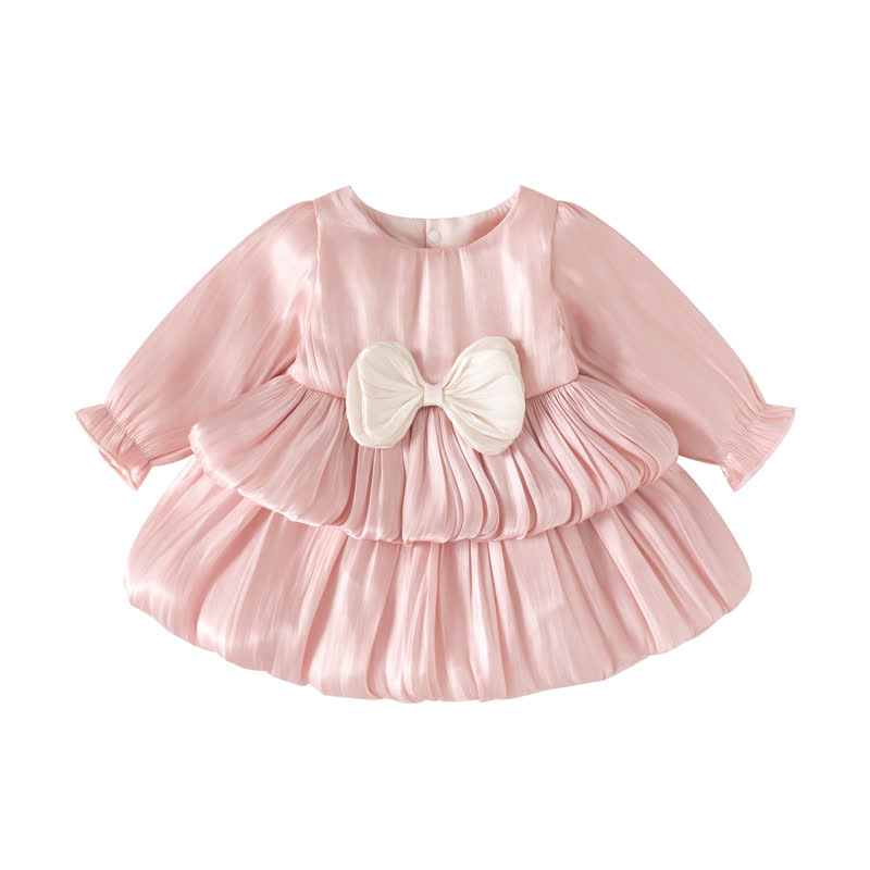 ベビーガールズ用リボン付きサテン長袖Dress - ピンク - 12～24ヶ月 - image 3