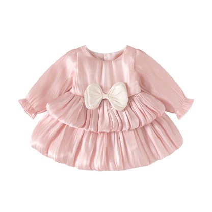 ベビーガールズ用リボン付きサテン長袖Dress - ピンク - 12～24ヶ月 - image 3