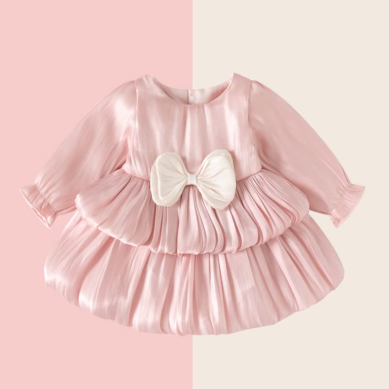 ベビーガールズ用リボン付きサテン長袖Dress - image 1