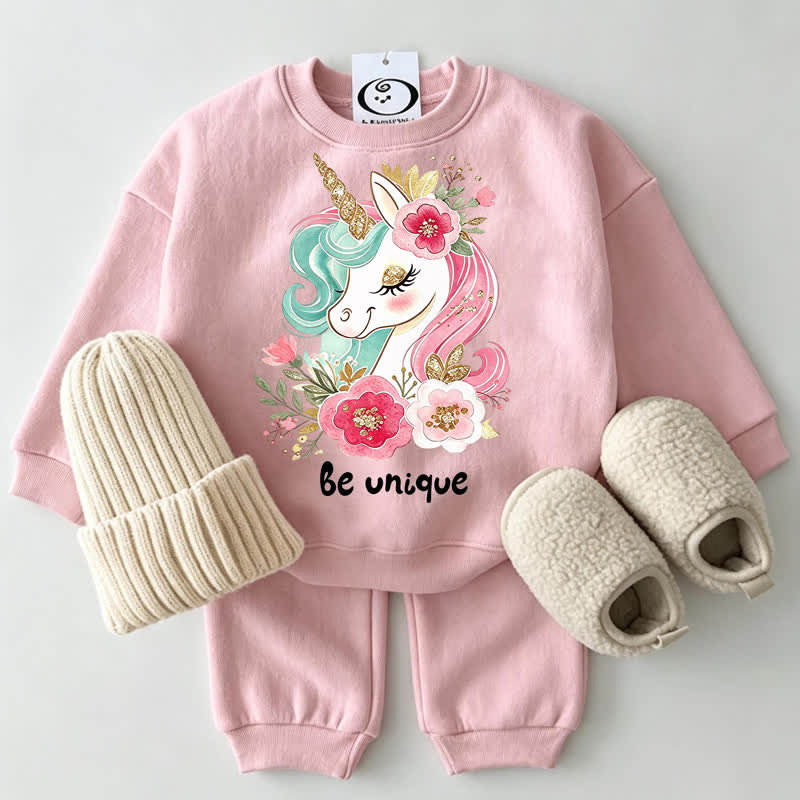 BE UNIQUE ベビーユニコーン ピンクスウェットシャツ 2点セット - ピンク - 2～3歳 - image 1