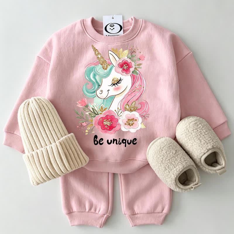 BE UNIQUE ベビーユニコーン ピンクスウェットシャツ 2点セット - ピンク - 2～3歳 - image 1