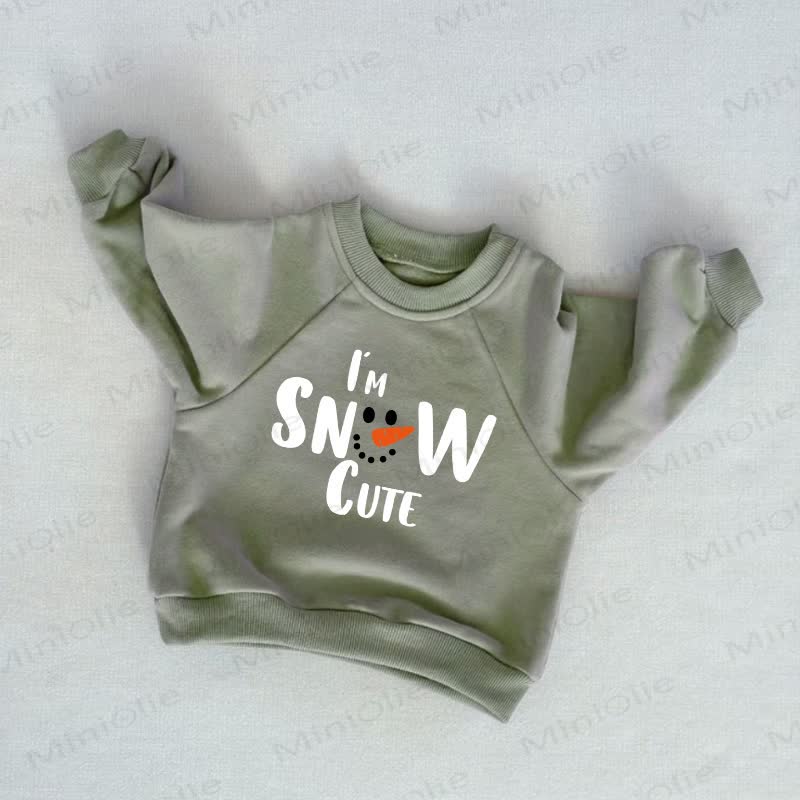 I'M SNOW CUTE！赤ちゃん幼児用雪だるま柄グレーグリーンスウェットシャツ - グレーグリーン - 3～5歳 - image 1