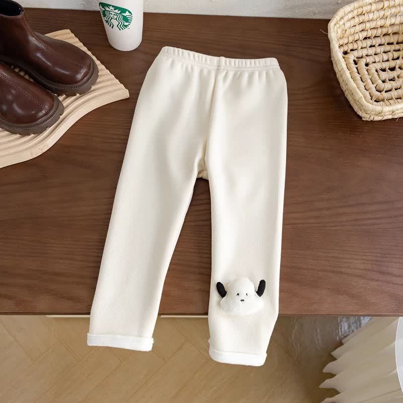 幼児用子犬アップリケ付きフリースリブ編みレギンス - ベージュ - 6～7歳 - image 4
