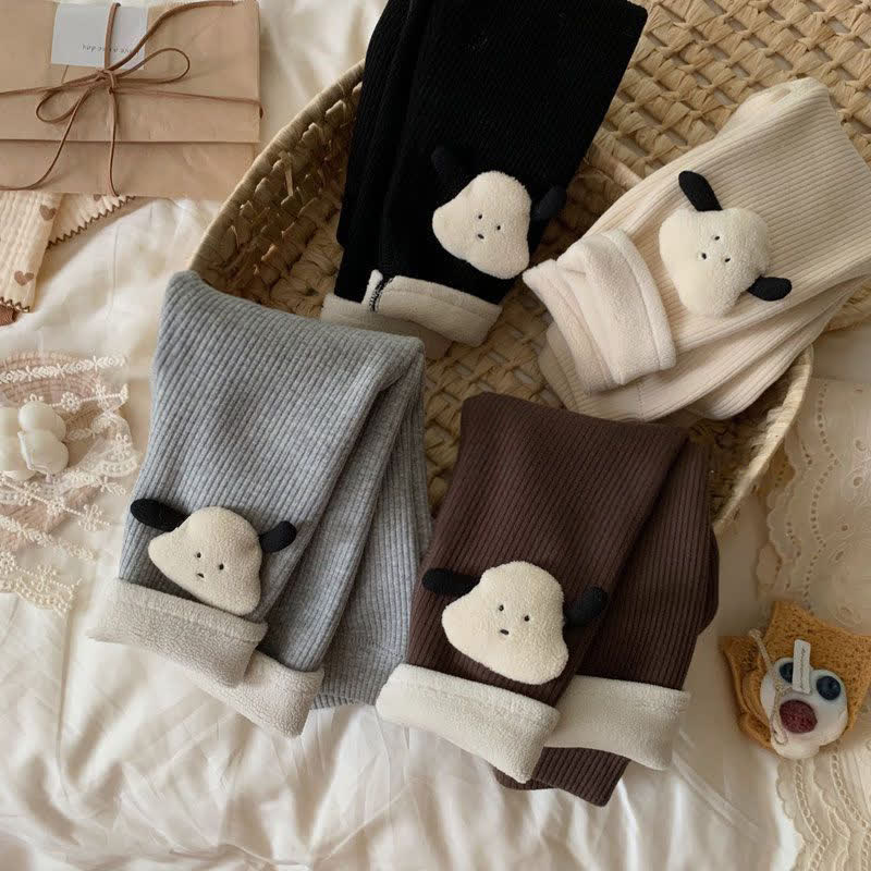 幼児用子犬アップリケ付きフリースリブ編みレギンス - image 7
