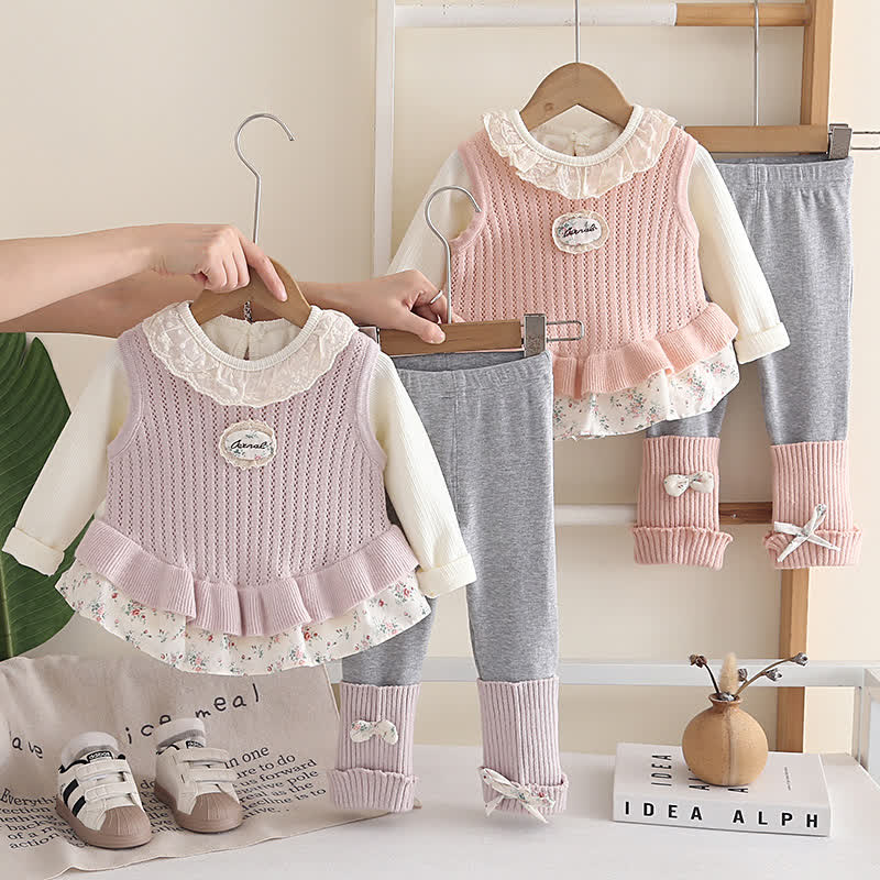 ベビー・幼児用 女の子用 レース襟 花柄ペプラム 3点セット - image 1