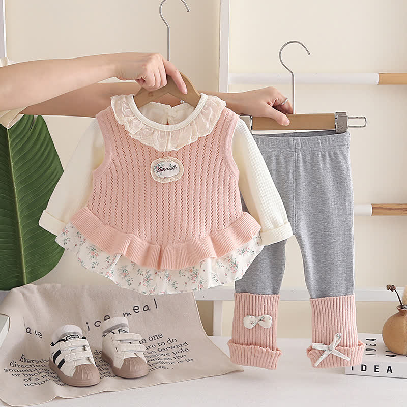 ベビー・幼児用 女の子用 レース襟 花柄ペプラム 3点セット - ピンク - 4～5歳 - image 3